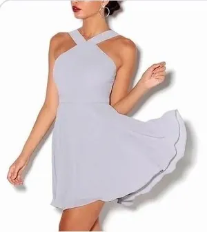 NWOT Lulus Forevermore Gray Skater Mini Dress Small Halter Neck Fit Flare Party thumbnail 1