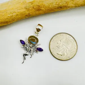 Fairy Labradorite & Amethyst 925 Sterling Silver Pendant thumbnail 5