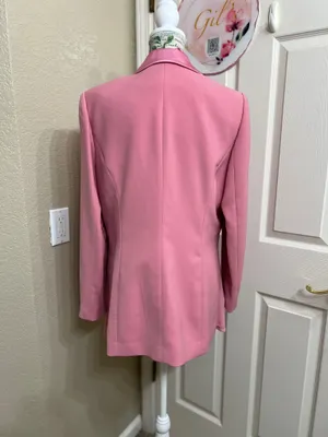 Tiffany Collection Pink Satin Trim Embroidered Embellished Blazer Size 14 thumbnail 5