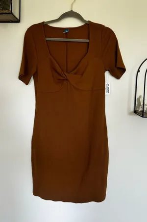 NWT Old Navy Light Brown Twist Center Short Sleeve‎ Ribbed Dress Size Large thumbnail 1