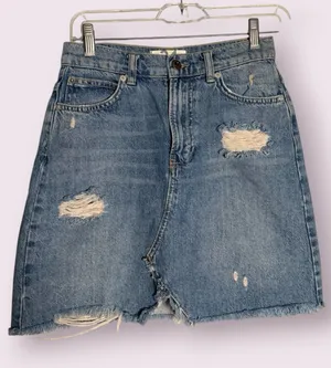 We The Free Distressed Medium Wash Denim Mini Skirt Size 24 thumbnail 1