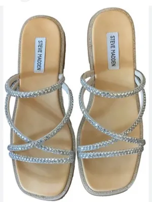 Steve Madden Silver Crystal Strappy Slide Sandals thumbnail 1