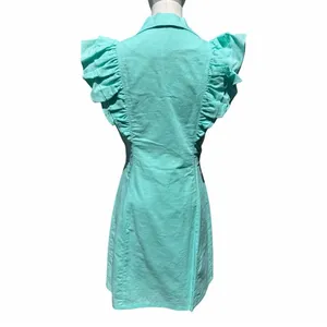 Strut & Bolt Turquoise Linen Blend Mini Dress Size S Ruffle Sleeve Blazer Style thumbnail 4