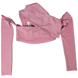 Naked Wardrobe Pink Sparkle Long Sleeve Wrap Crop Top‎ Shirt Womens Size L T2285 thumbnail 2