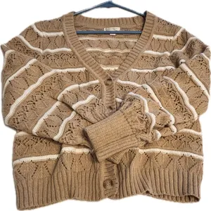 Cato XL Brown White Cable-Knit Striped Button Cardigan Sweater thumbnail 1