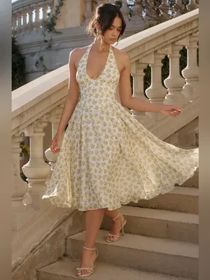 House of CB Solada Ivory Vintage Floral Print Georgette Halter Sundress XL thumbnail 11