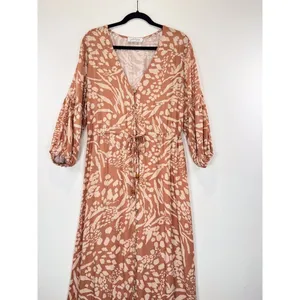 Petal & Pup Dress Brown Katerina Maxi V Neck Button Down Floral Boho Medium thumbnail 5