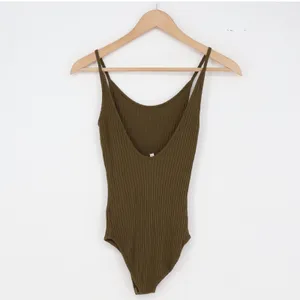 Out From Under Bodysuit Womens M Ribbed Knit Olive Green Low Back Excellent thumbnail 5