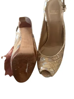 STUART WEITZMAN Beige Metallic Leather Slingback Heels Size 8 thumbnail 7