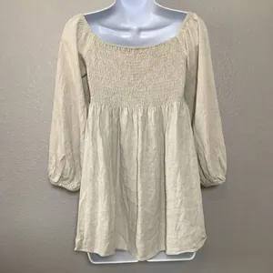 Cream Peasant Blouse S Smocked Gauzy Cottagecore Renaissance Fair‎ Babydoll Boho thumbnail 2