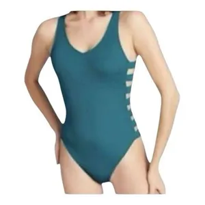 SHADE & SHORE Green Ribbed Strappy One Piece Size Small Swimsuit Medium Coverage thumbnail 1