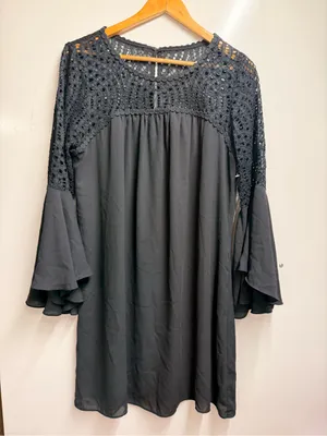 Lilly Pulitzer Size 12 Onyx Black Bell Sleeve Lace Trim Dress womens thumbnail 2