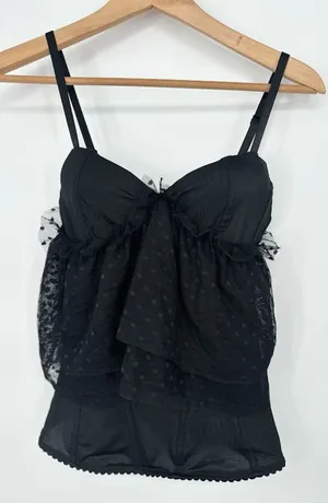 Spirit Halloween Corset Tank Top Black Mesh Lace Medium Witchy Goth Costume Sexy thumbnail 1