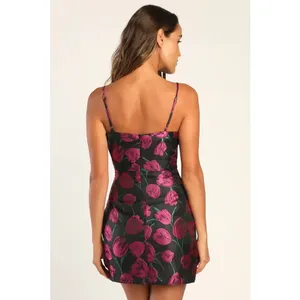 Lulus Pretty Blooms Black Floral Jacquard Sleeveless Mini Dress Size Large thumbnail 3