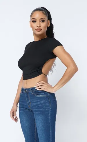 Backless Black Baby Tee | Clean Girl Essential thumbnail 1