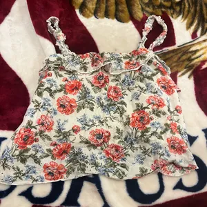American Eagle Floral Sleeveless Top with Ruffle Detail thumbnail 1