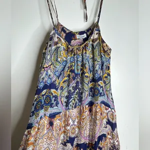 Johanne Beck Floral Paisley Print Silk Lace Tiered Maxi Dress Strap Boho. SZ S/M thumbnail 3