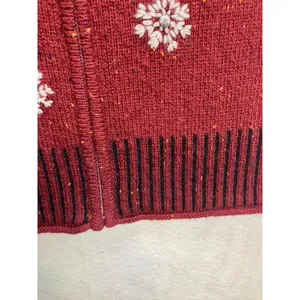 Hannah‎ Womens Large Red Wool Blend Snowflake Full Zip Sweater Vest Mock Neck thumbnail 6