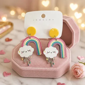 & Other Stories Adorable Rainbow with Rain Cloud Acrylic Drop Earrings NWT thumbnail 1