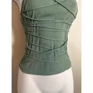 White Fox Without A Trace Top Sage Green‎ Metallic Strappy Halter Y2K Size M thumbnail 4