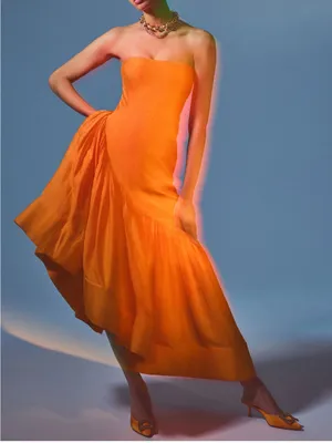 Anthropologie Let Me Be Strapless Asymmetrical Orange Dress thumbnail 8