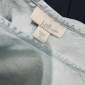 J. Jill Womens Denim Shirt sz‎ XL Chambray Tencel Lyocell Short Sleeve Top thumbnail 7