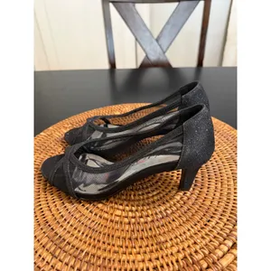 Easy Street Alive 5 Black Glitter Meshi Peep Toe Kitten Heel Pumps Evening Shoes thumbnail 3