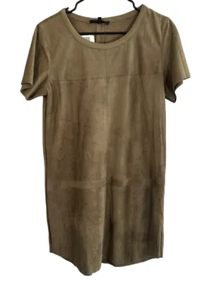 Olivaceous Light Brown Faux Suede Short Sleeve Shirt Dress Women Sz M thumbnail 1