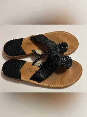 Palm Beach Sandals Black Leather Woven Thong Sandals thumbnail 2