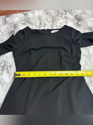 Calvin Klein Black Midi Sheath Dress Tiered Mesh Sleeves size 2 Classic thumbnail 10