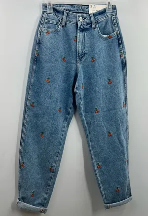 Arizona Jeans Curvy Mom Jeans 7 Cherry Embroidered Highest Rise Y2K NWT thumbnail 1