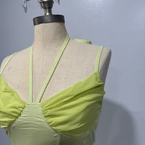 Women’s Cropped Tank Top Size S Boning Rushed Mesh Y2K Green Coquette Feminine thumbnail 3