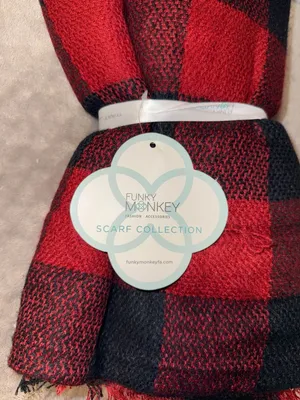 Funky Monkey Fashion Accessories Red and Black Buffalo Check Scarf thumbnail 2