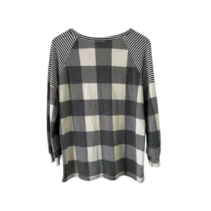 Lovely J Buffalo‎ Plaid Raglan Top Striped Sleeve Comfy Pullover Small thumbnail 5