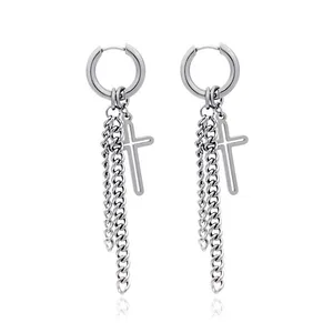 Cross Dangle Drop Earrings for Men Women Streetwear Unisex Hip Hop Style thumbnail 1