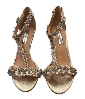 INC Rosiee Metallic Floral Embellished Stiletto Heels‎ Event Champagne Size 6.5M thumbnail 1
