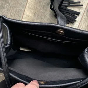 Lucky Brand Black Vegan Leather Tassel Tote Double Handle Bucket Bag thumbnail 11
