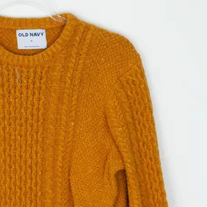 Old Navy Womens Wool Blend Cable Knit Crewneck Pullover Sweater Size M Gold Cozy thumbnail 2