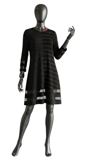 IC by Connie K Black Stretchy Wearable Art to Wear Dress Artsy Striped Size 2X thumbnail 1