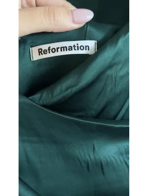 Reformation 100% Silk Emerald Green Puff Sleeve Open Back Mini Dress 10 thumbnail 5