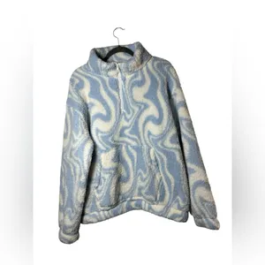 SO Sherpa Fleece Half‎ Zip Pullover Womens XL Blue White Swirl Cozy thumbnail 2
