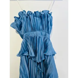 AMUR Dusk Blue Romantic Silhouette Cascading Tiers Strapless Janey Gown size 6 thumbnail 14