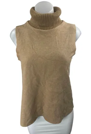 Zara Women's Tan Khaki Knit Sleeveless Turtleneck Tank Vest Sweater Top Size M thumbnail 1
