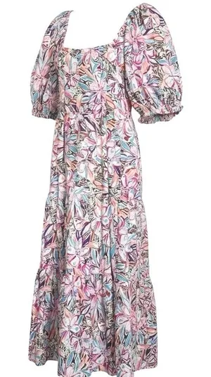Sofie the Label Floral Midi Dress Tiered Puff Sleeve‎ M Multicolor Pockets Boho thumbnail 1