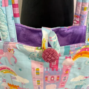 Handmade Quilted‎ Tote Bag Castles Unicorns Fantasy Pink Purple Blue Large Purse thumbnail 3