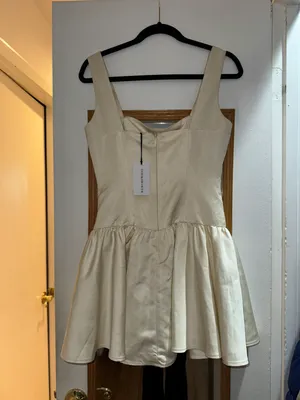 We Wore What Corset Peplum Satin Mini Dress in Ecru thumbnail 4