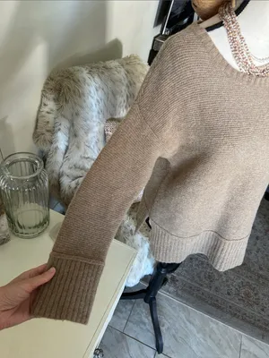 J.Jill light brown wool knit boat neck Boxy relaxed drop shoulder sweater L thumbnail 4