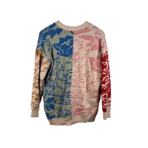 Polagram Cardigan Women Large Multicolor Floral Colorblock Jacquard Knit Sweater thumbnail 5