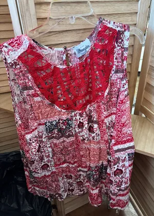 Wrangler Red and White Patchwork Crochet Yoke Sleeveless Top XL thumbnail 1
