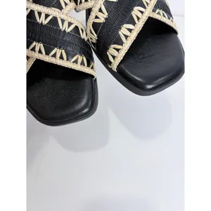 Lottini Black Leather‎ Woven Slide Sandals Italy EU 38 Minimal Artisan Resort thumbnail 7